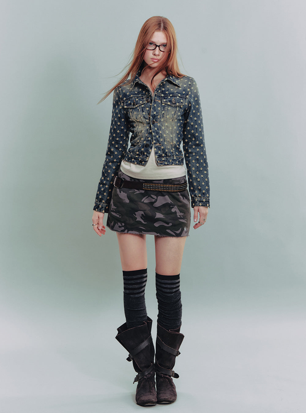 Camo Raw Hem Mini Skirt