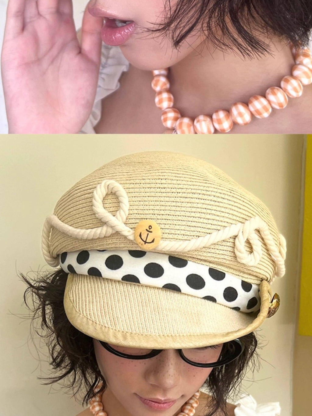 Linen Polka Dot Casual Fisherman Unisex Travel L Size 58 60Cm Beanies