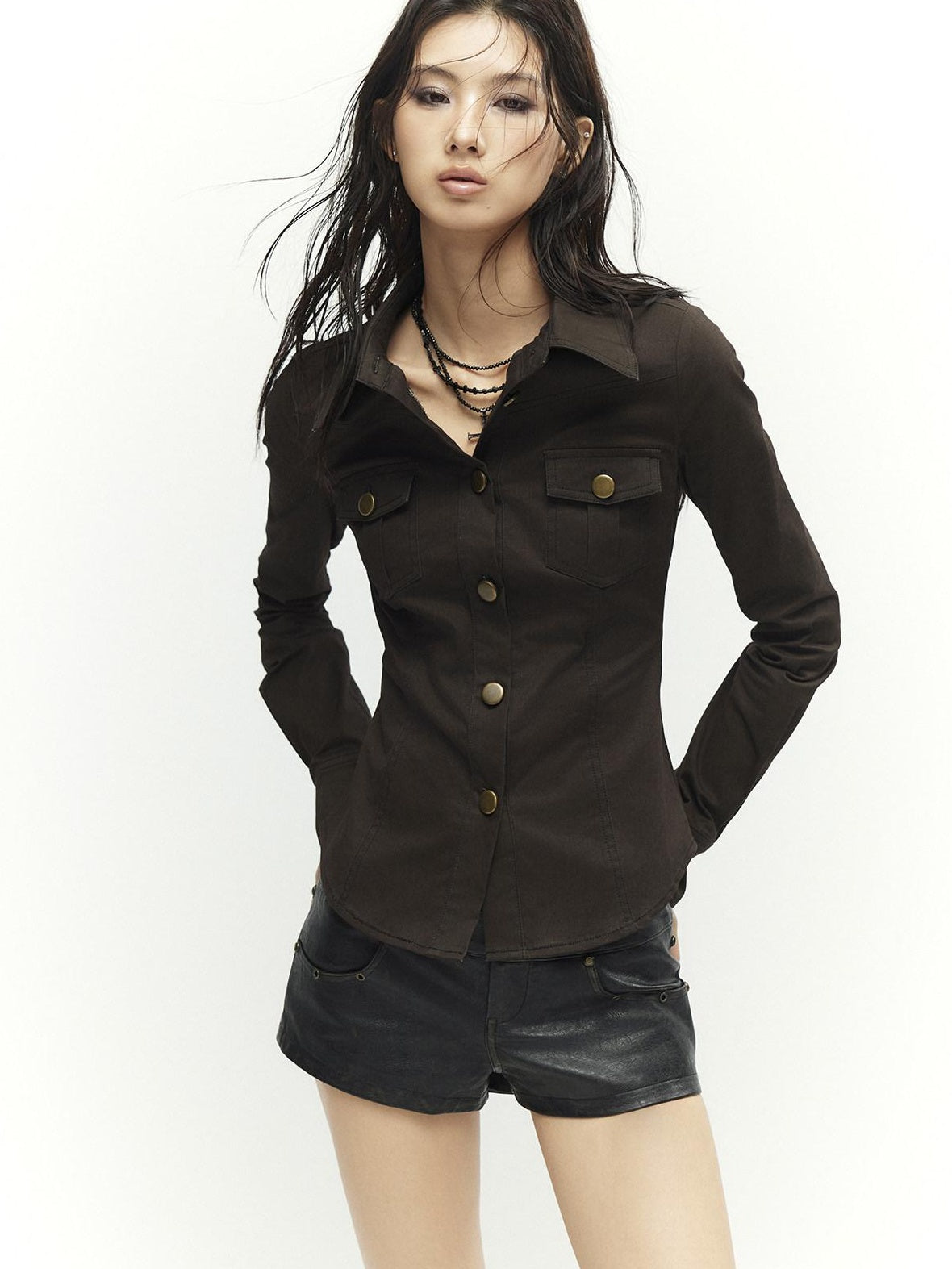 Soft Vintage Slim Fit Button Front Collared Long Sleeve Cotton Back Print Shirts