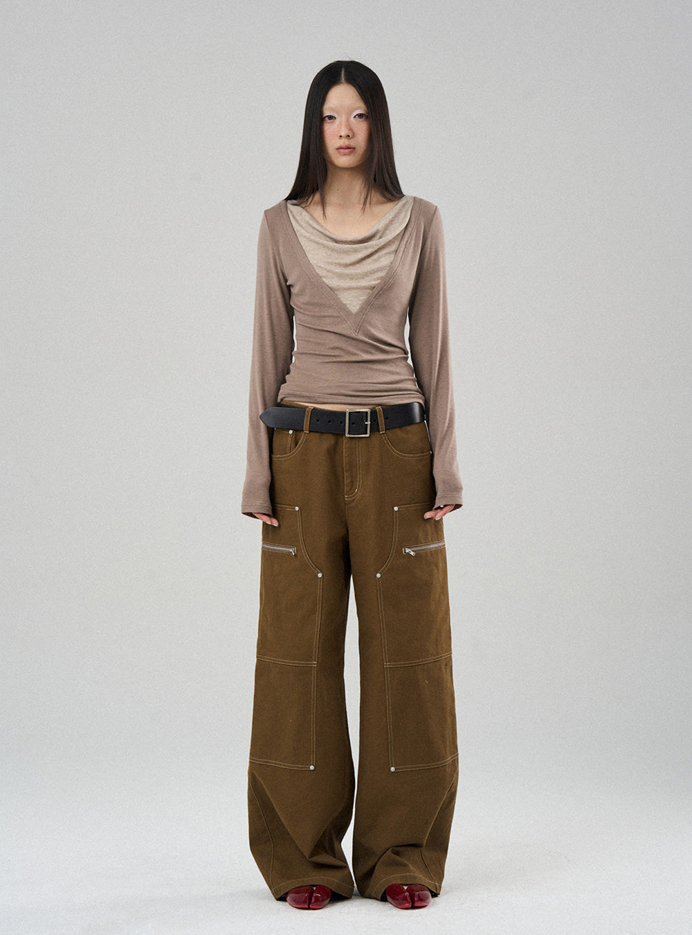 Quilted Studded Washed Cargo Pants