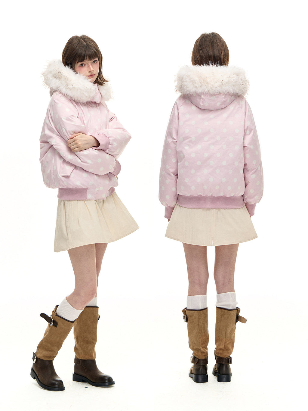 Romance Nanci Oversized Pink Dot Down Jacket