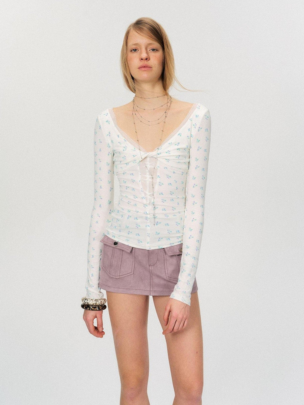 Sexy Mesh Floral Spliced Fitted Womens Stretch Long Sleeve Crop Tops