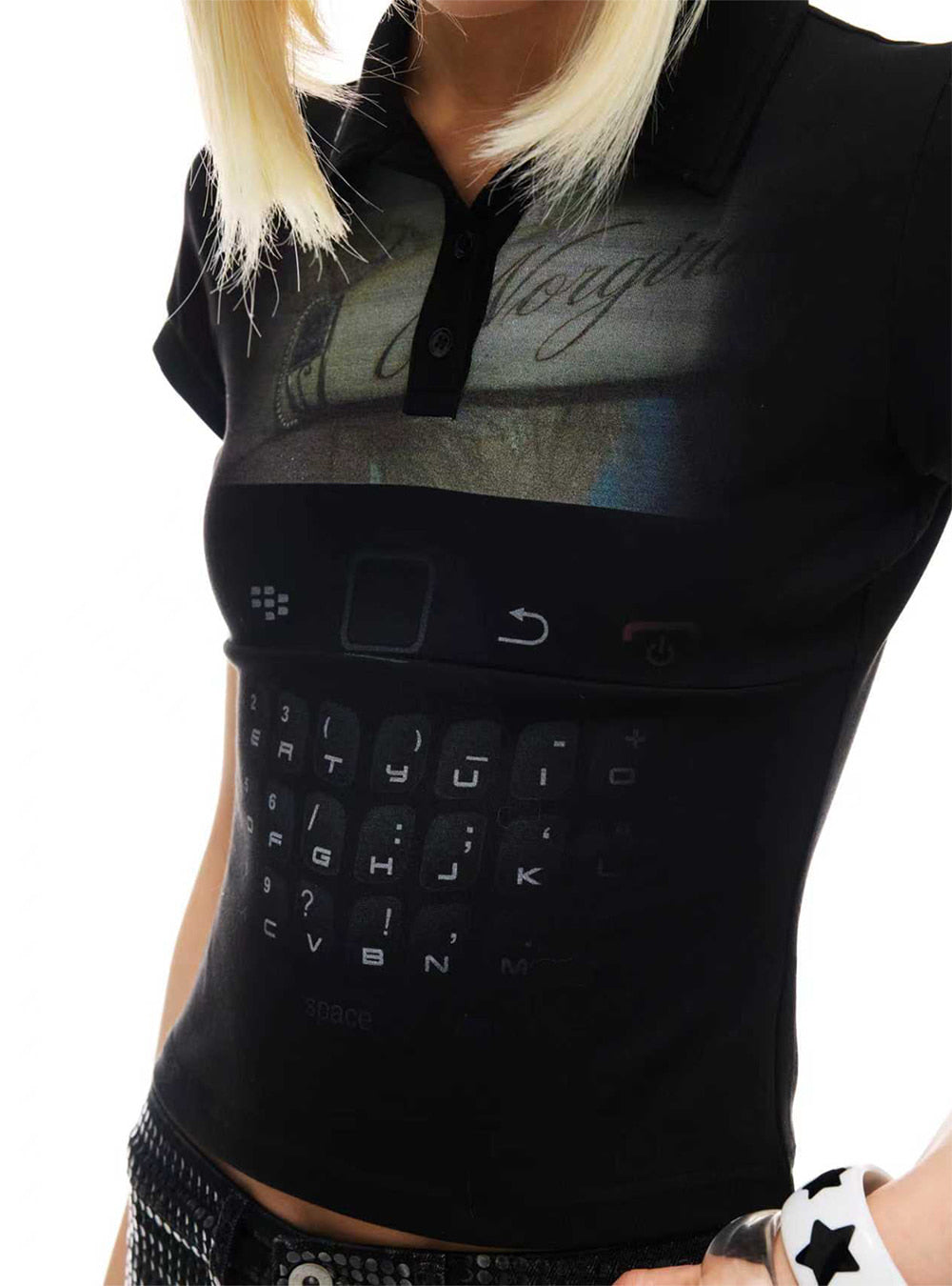 Black Pixel Code Polo Slim Top