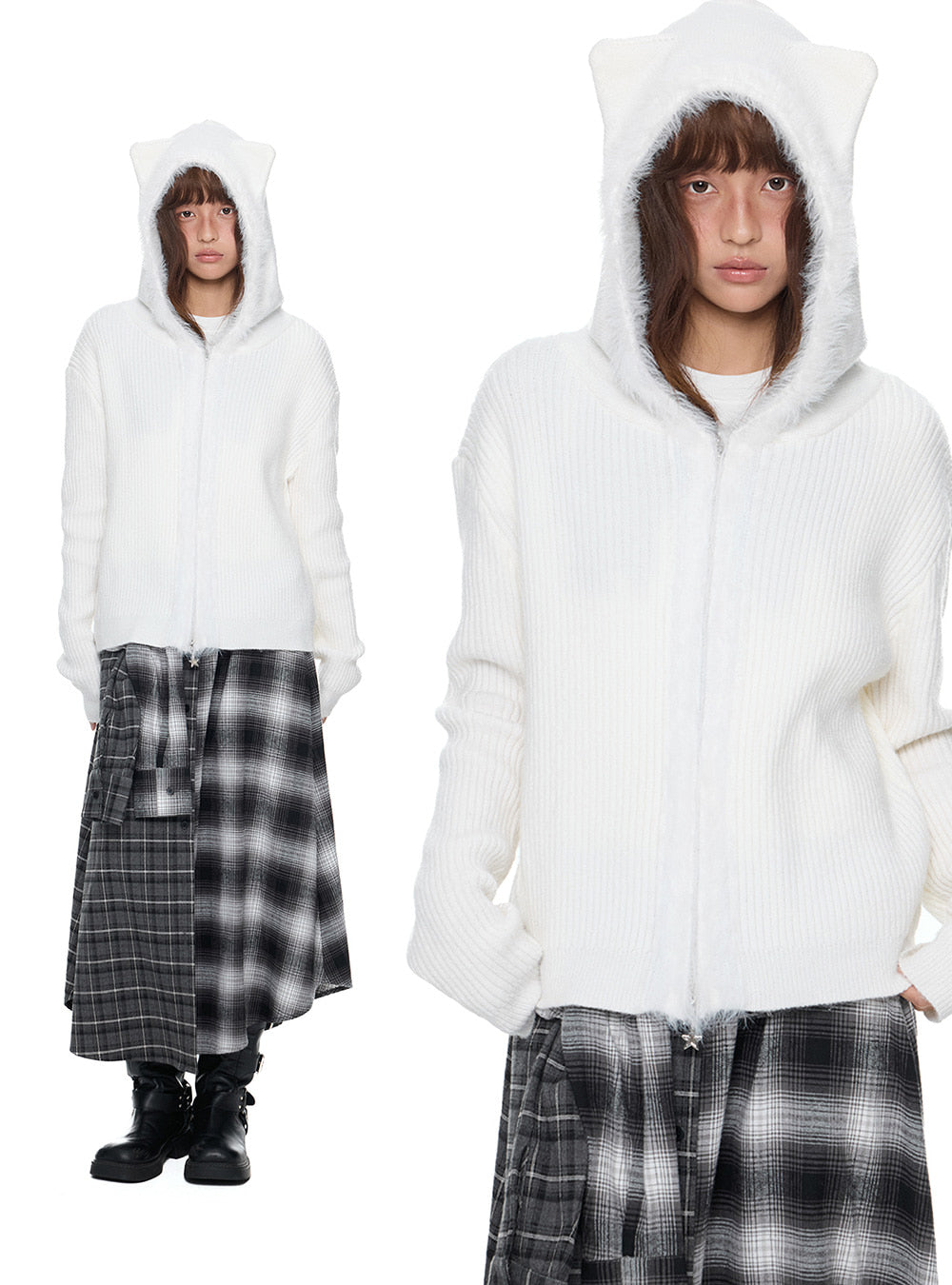 Bear Ear Hooded Knit Cardigan (3color)
