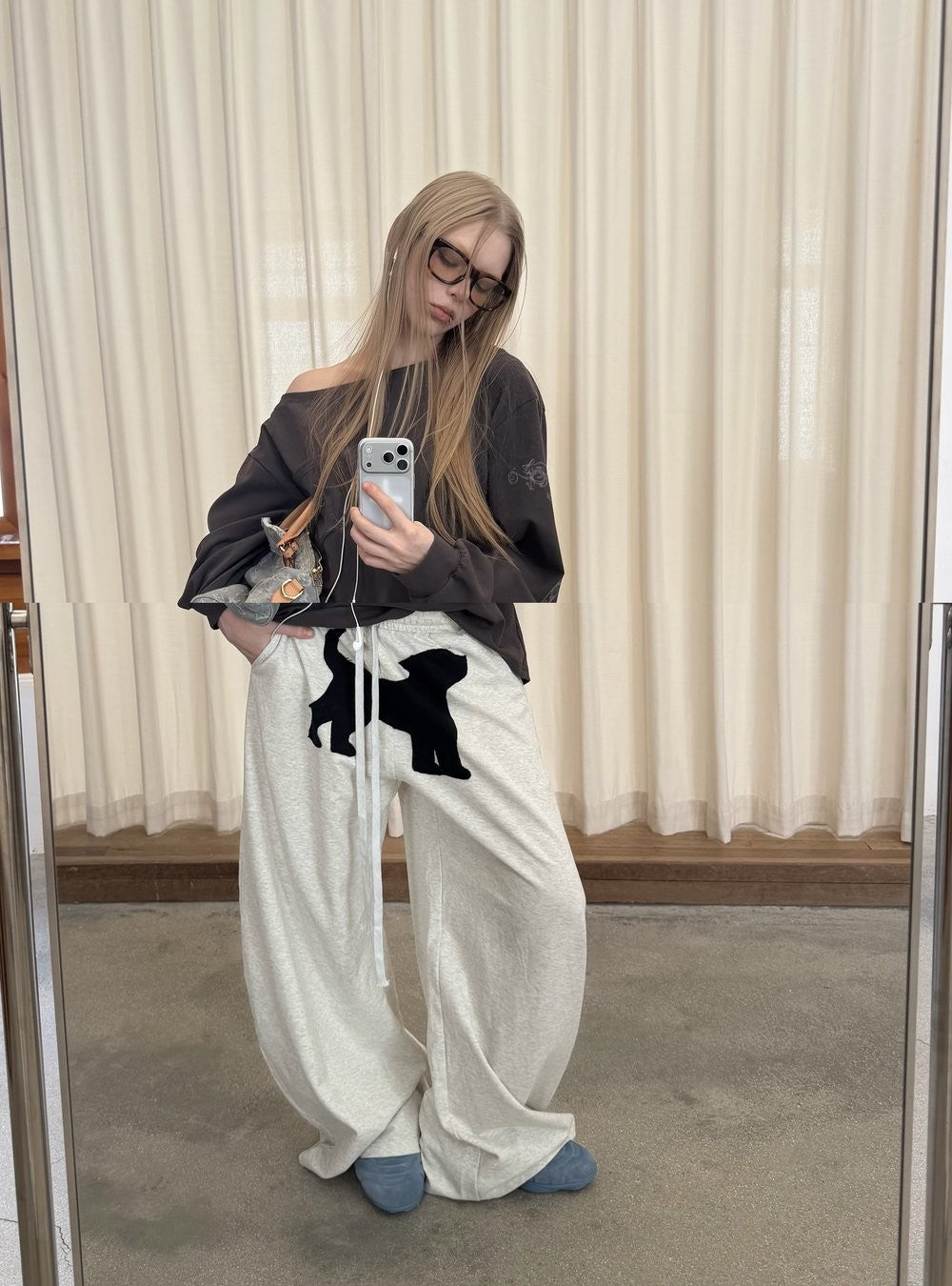 Wide Dog Applique Pants