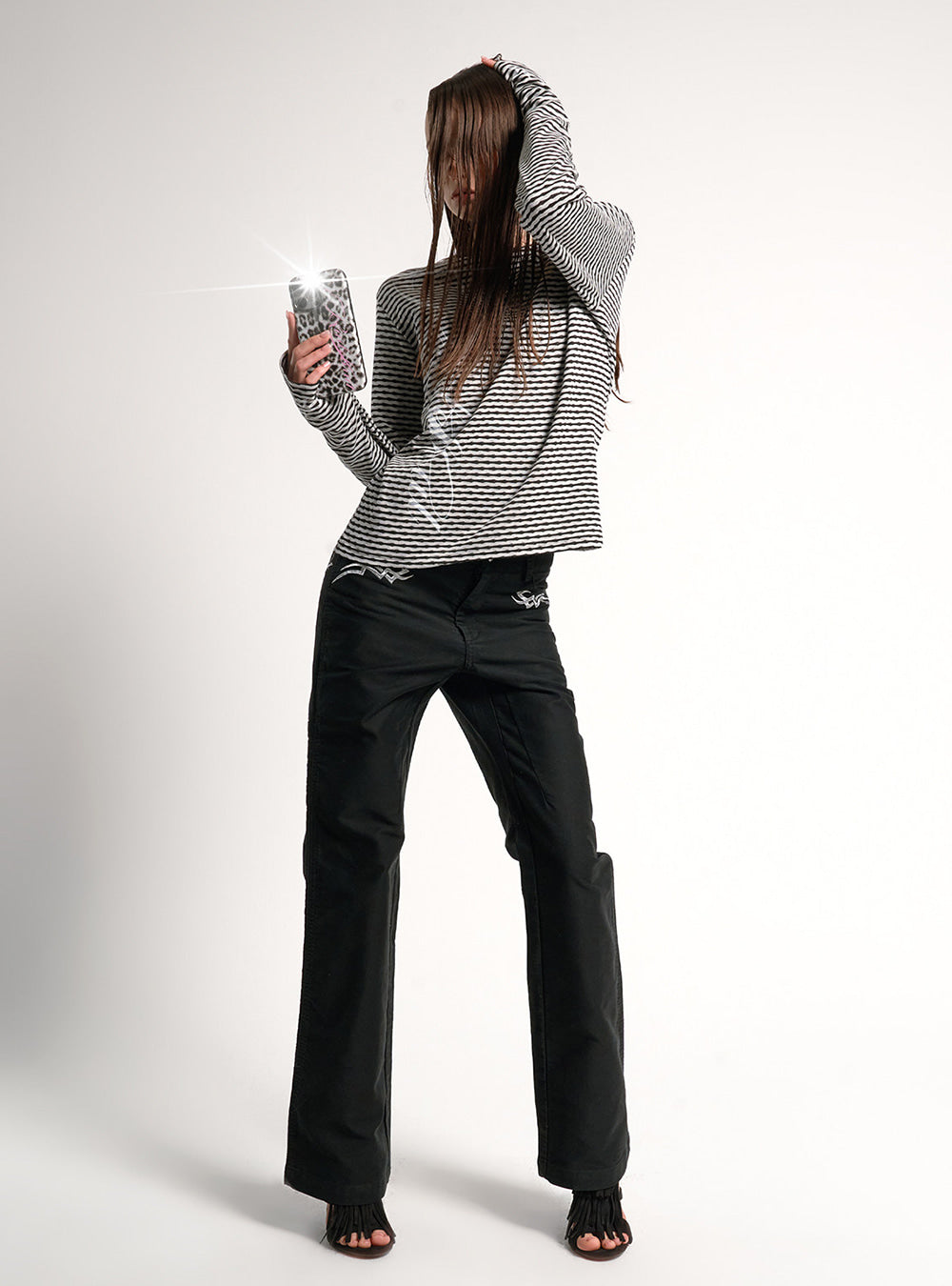 Black Rivet Micro Flare Pants