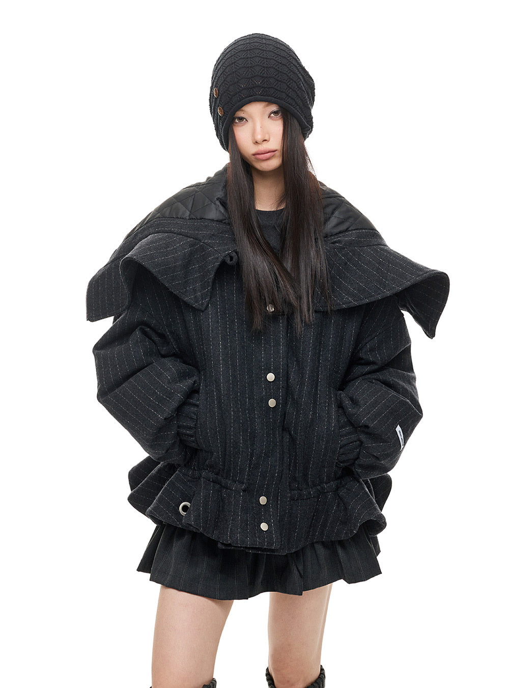 Dark Gray Lace Trim Hem Cotton Jacket