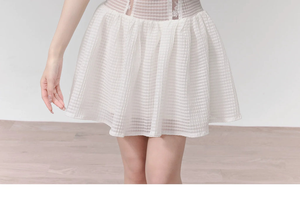 Off-Shoulder Waffle Texture Halter Dress With Puff Sleeves