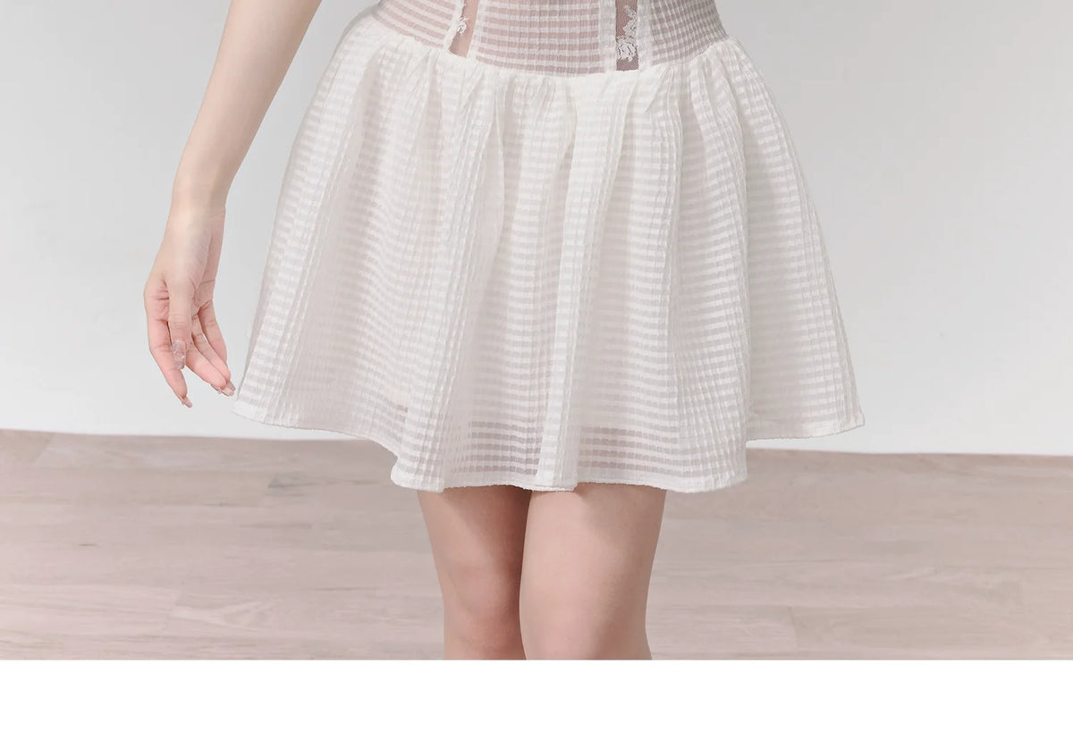 Off-Shoulder Waffle Texture Halter Dress With Puff Sleeves