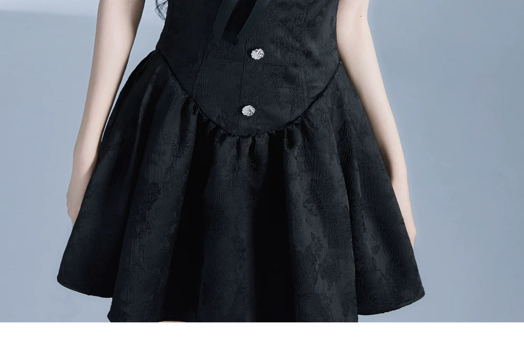 Butterfly Sleeve A-Line Short Dress With Bow And Rose