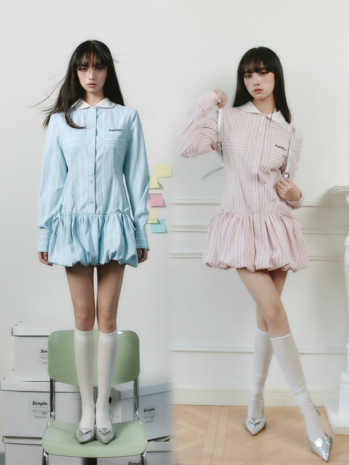 Striped Balloon Hem Shirt Dress, Matching Shorts