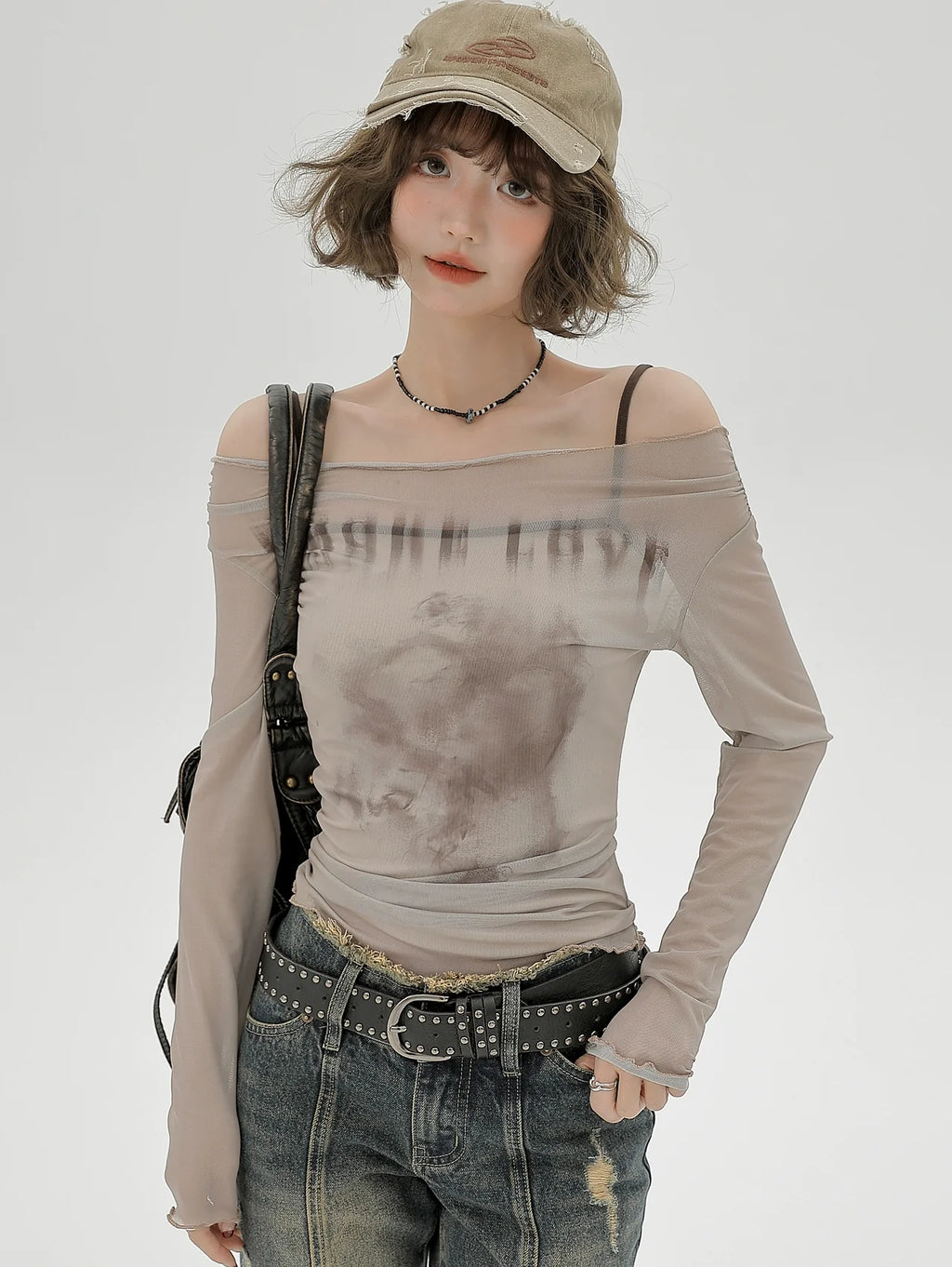 Suspenders + mesh T-shirt