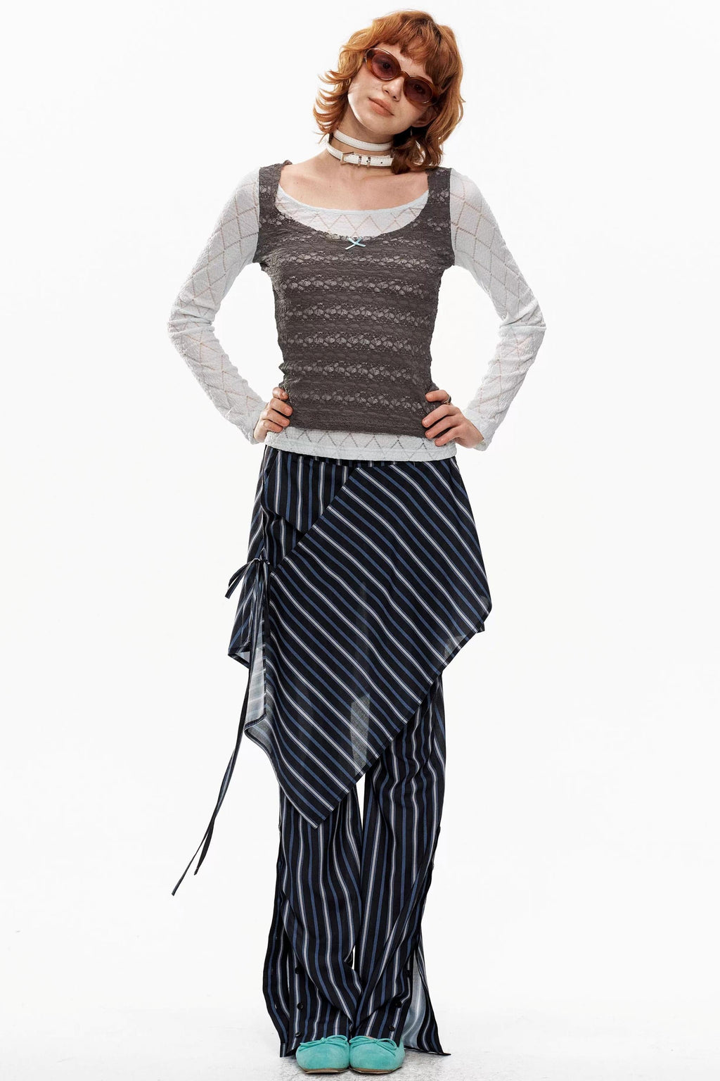 Blue-Gray Lace Knit Top