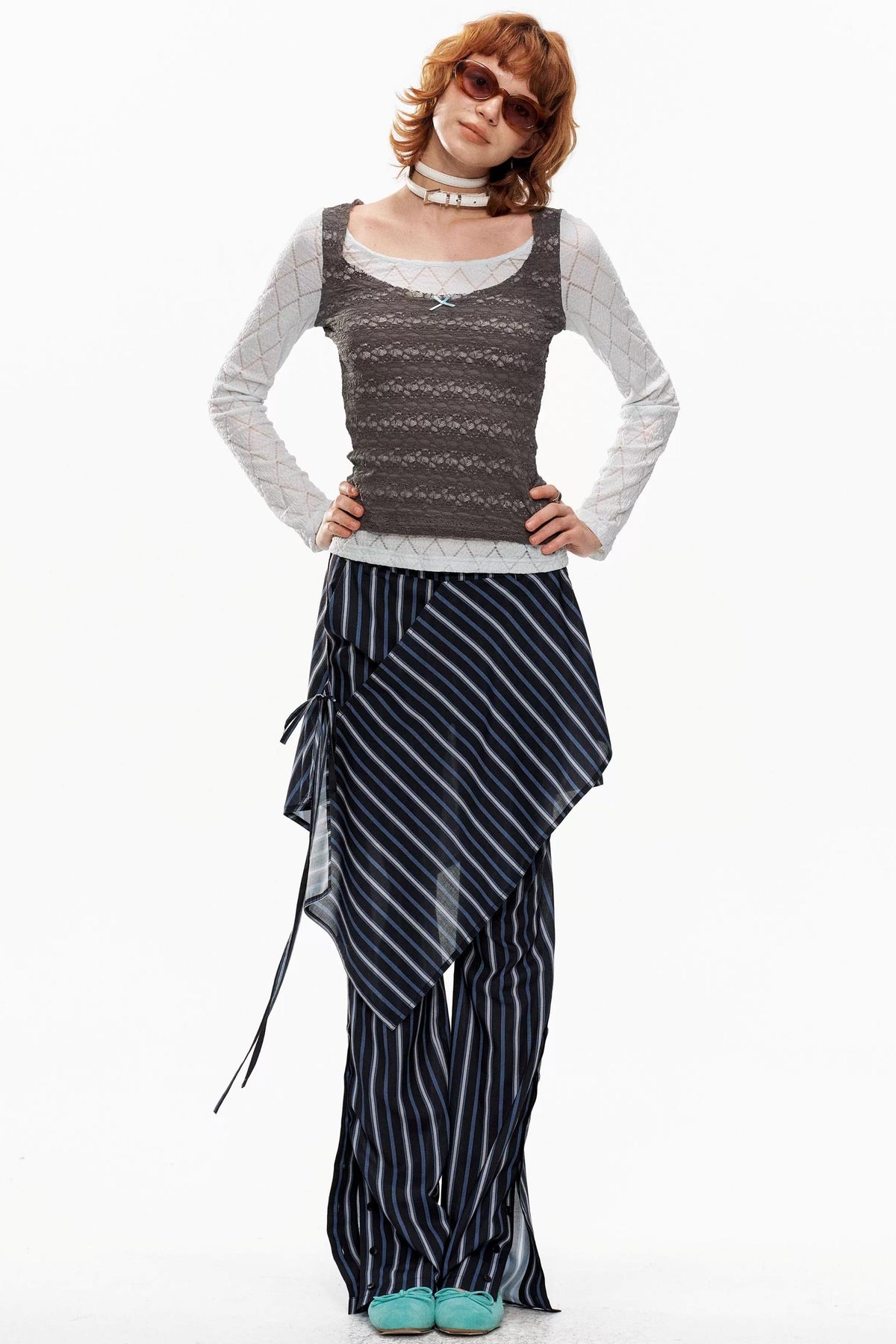 Blue-Gray Lace Knit Top