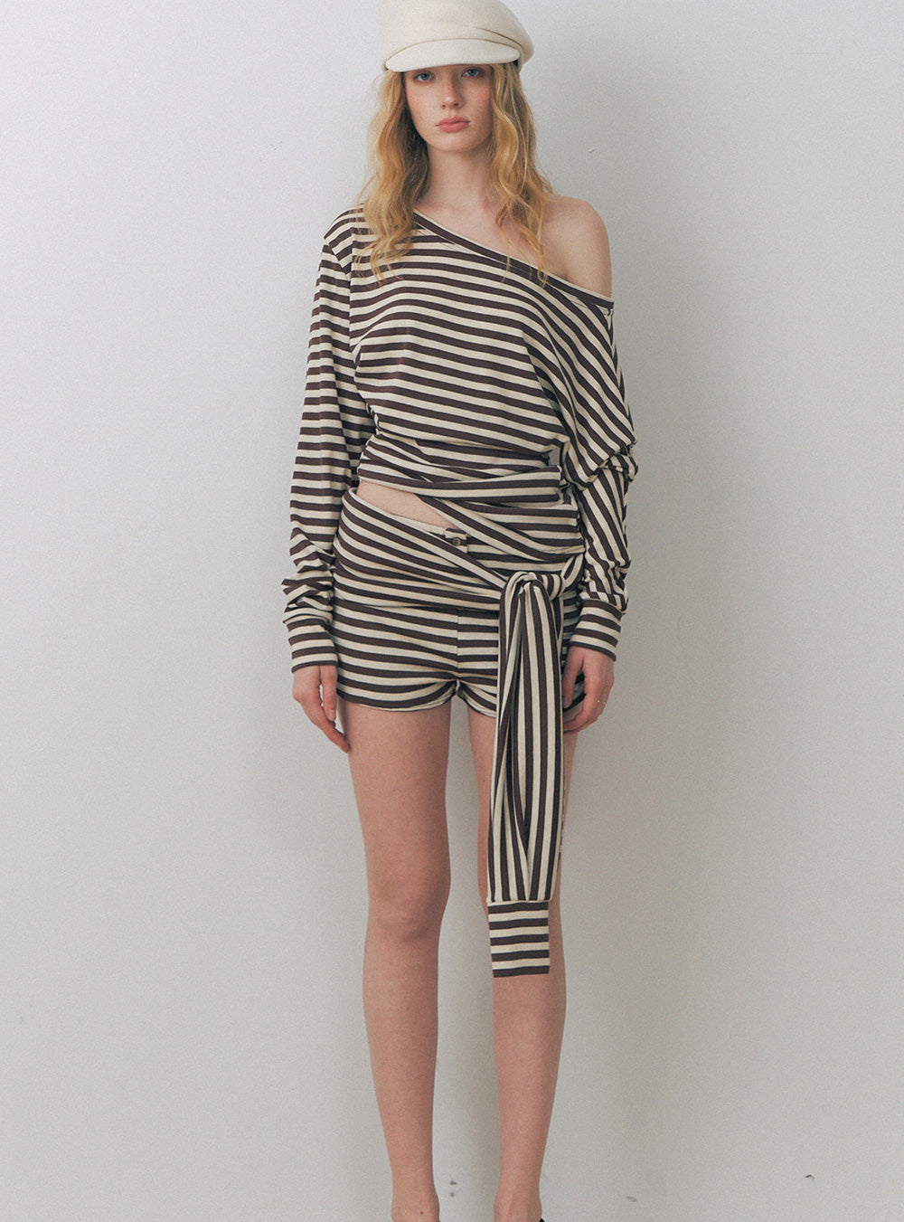 Asymmetry Drape Stripe Top (2color)
