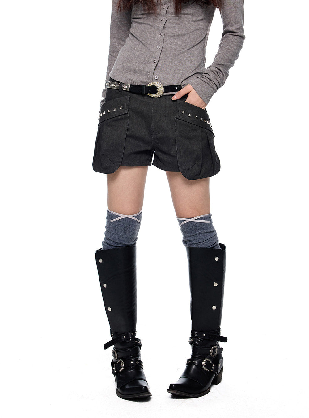 Stud Pocket Utility Mini Shorts