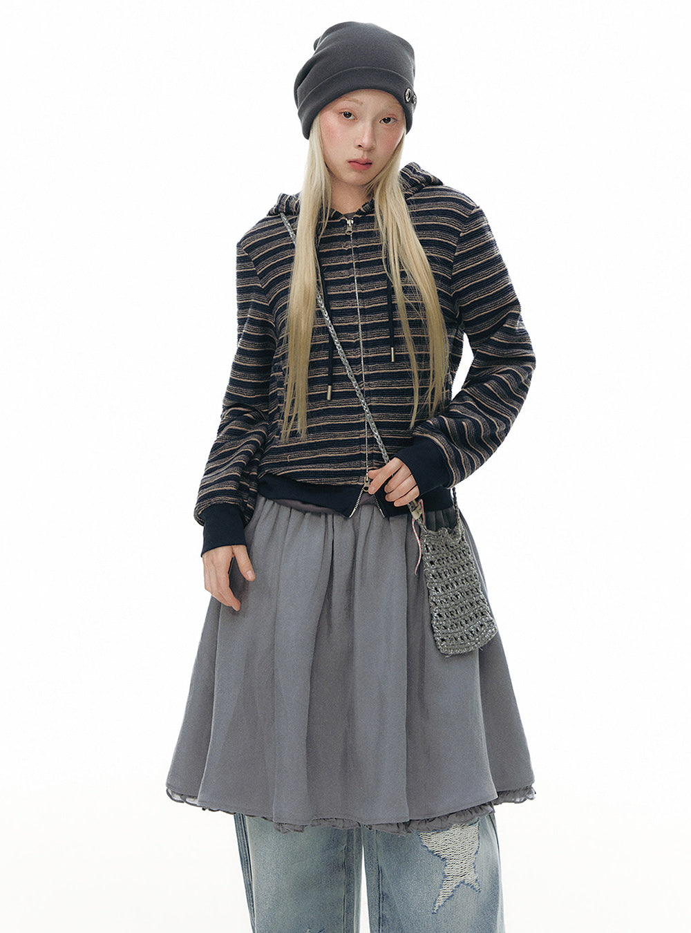 Velour Frill Panel Shirt & Flare Skirt