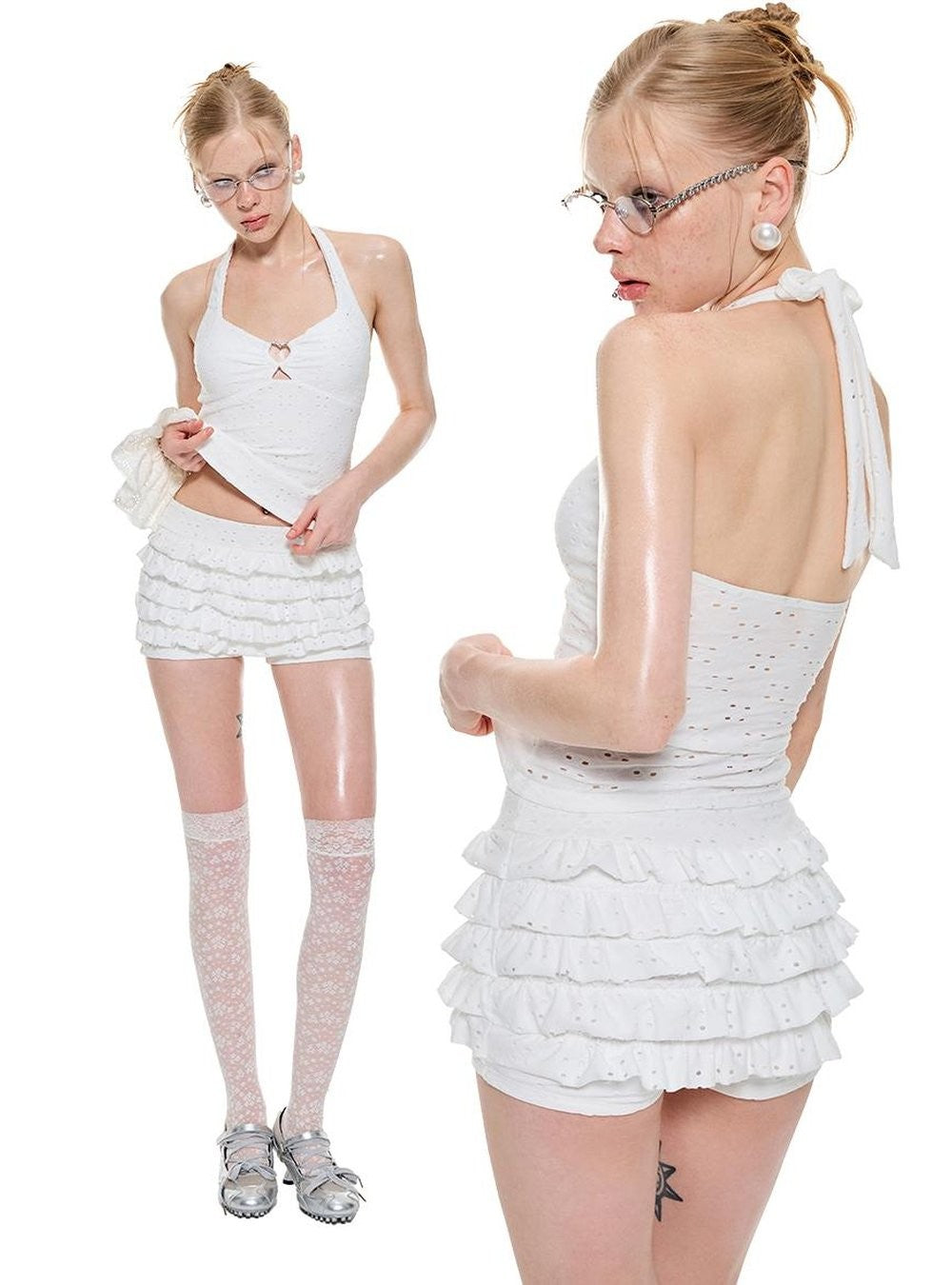 Heart Cutout Ruffle Swim Set (2Piece)