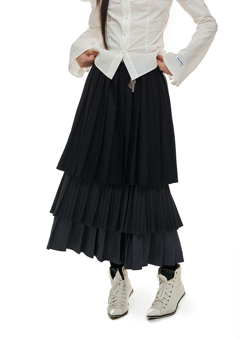 StripePleated Maxi Skirt