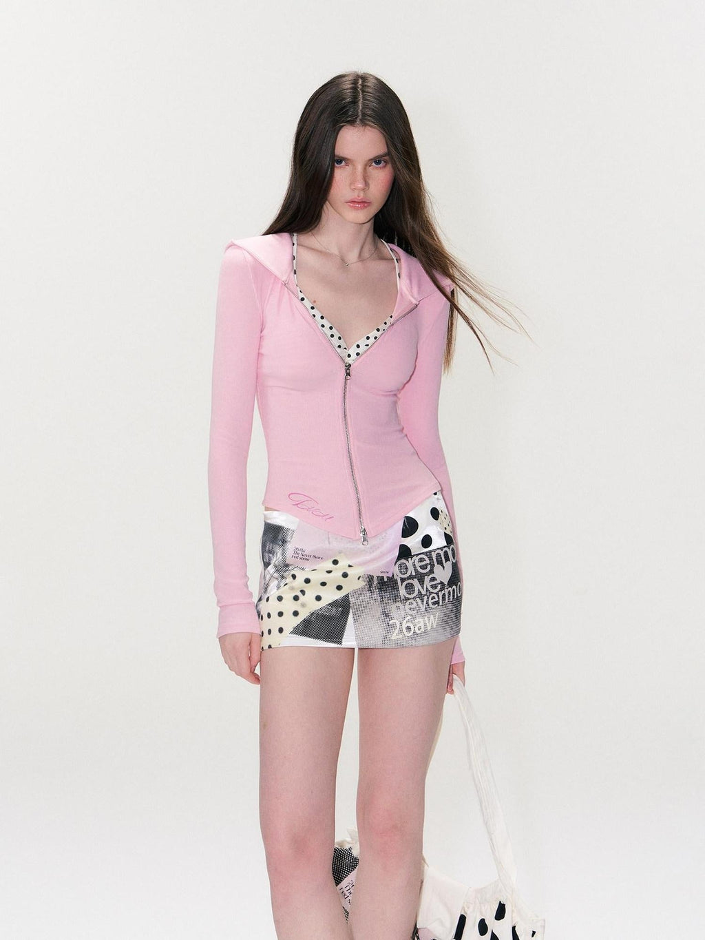 Soft Modal Fabric Sexy Slim Fit Hooded Zip Cropped Pink Women Hoodie