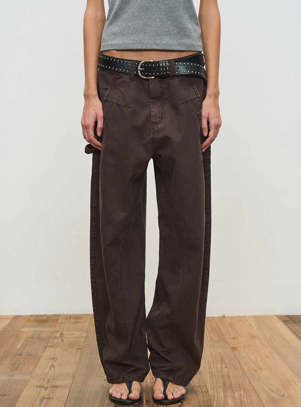 Dark Brown Canvas Curved-Cut Work Pants