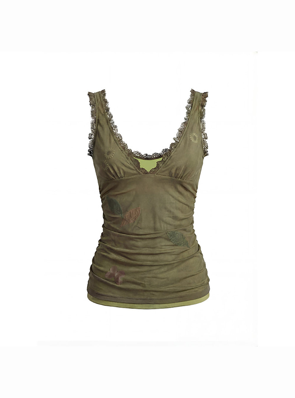 Olive Sheer Layered Lace Top