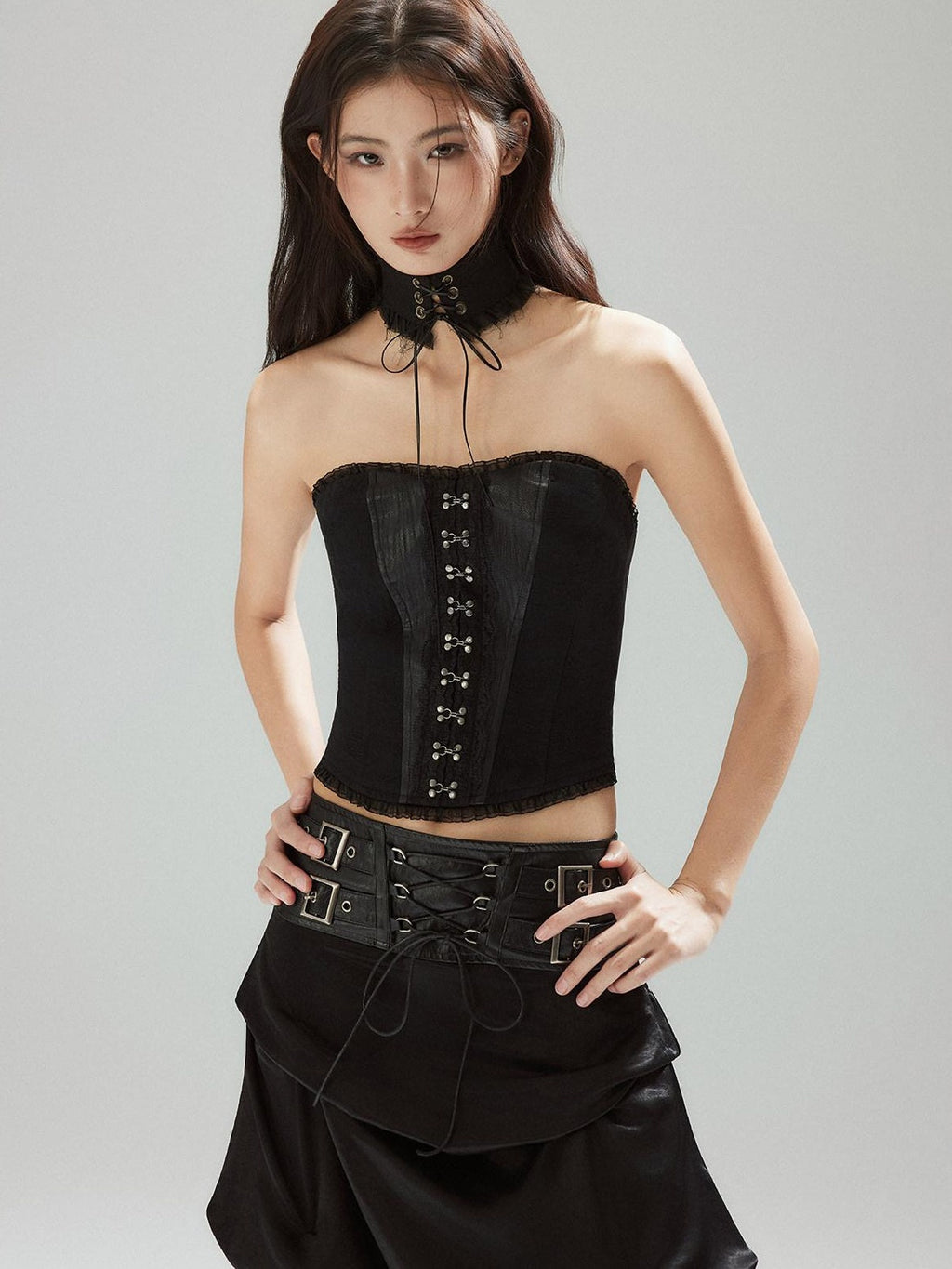 Zipper Slim Fit Cotton Streetwear Black Short No Padding Tube Tops