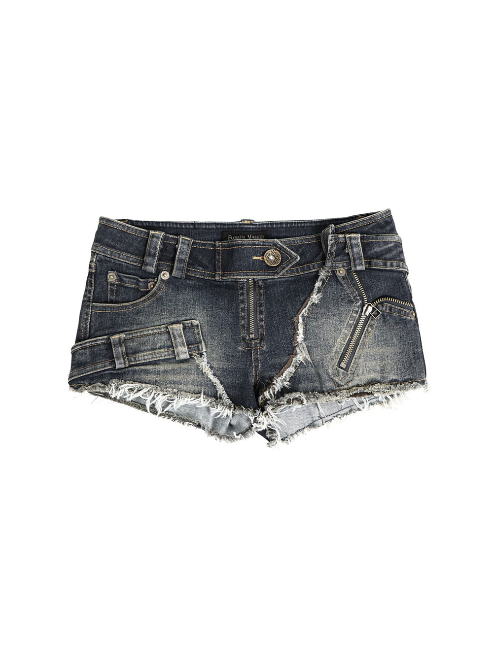 Vintage Multi-Zip Distressed Denim Shorts