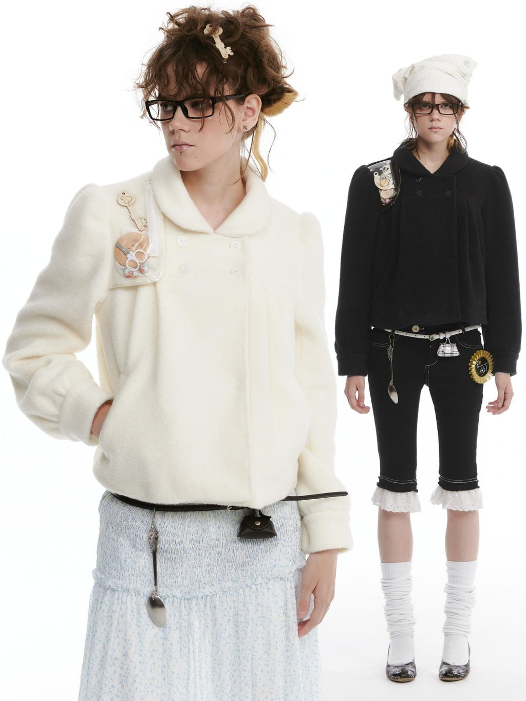 Cozy Faux Lambswool Double Breasted Puff Short Doll Collar Women Cropped Jackets