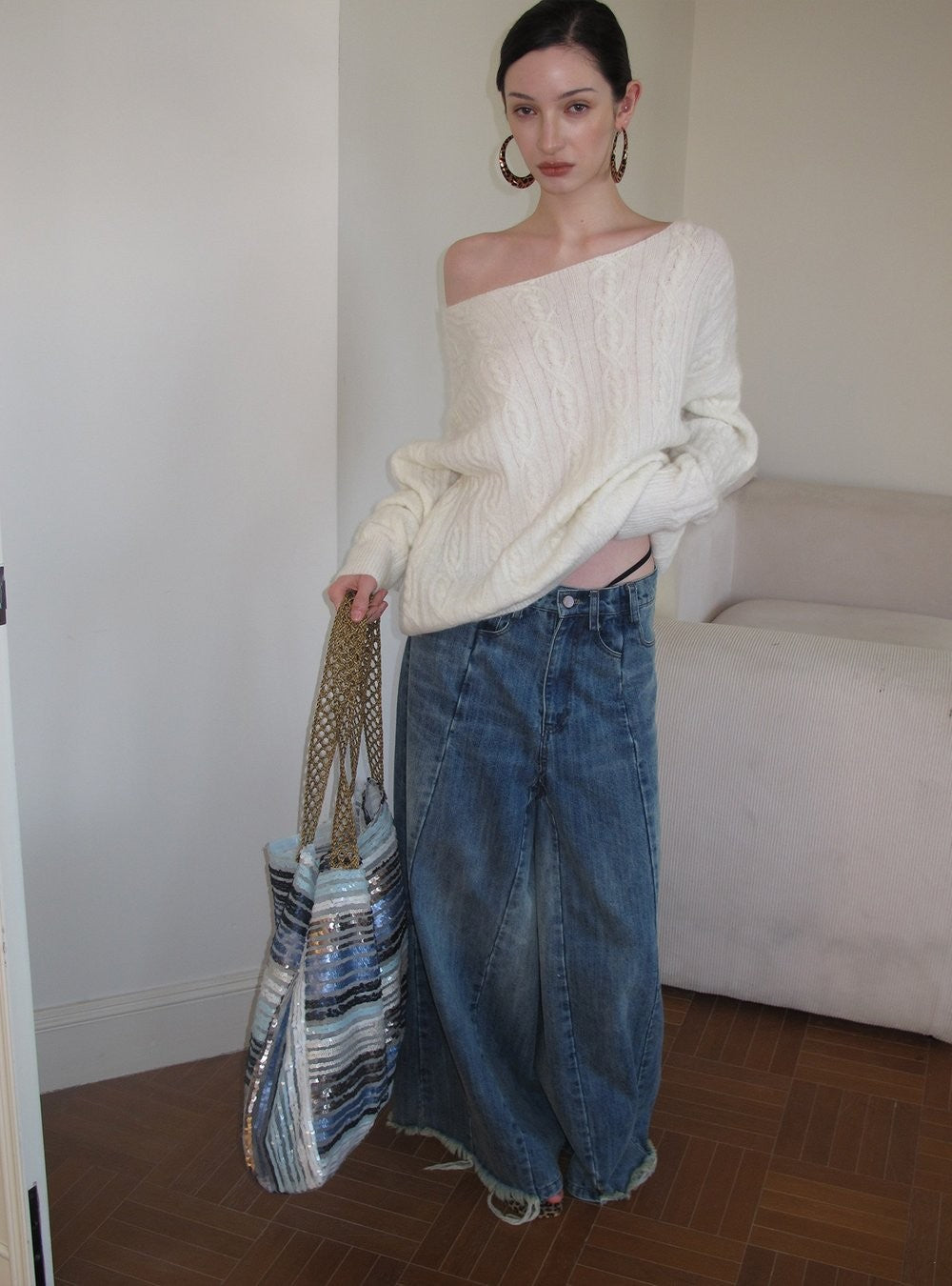 Sequin Wave Stripe Tote Bag