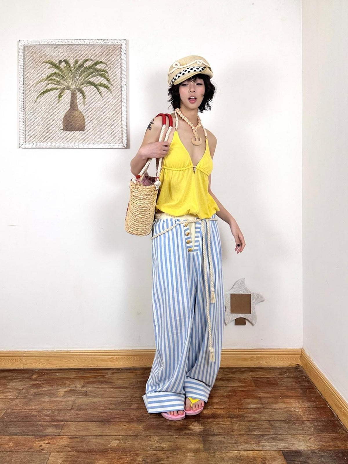 Comfort Commuter Striped Pocket Natural Waist Cotton Blend Girls Wide Leg Pants