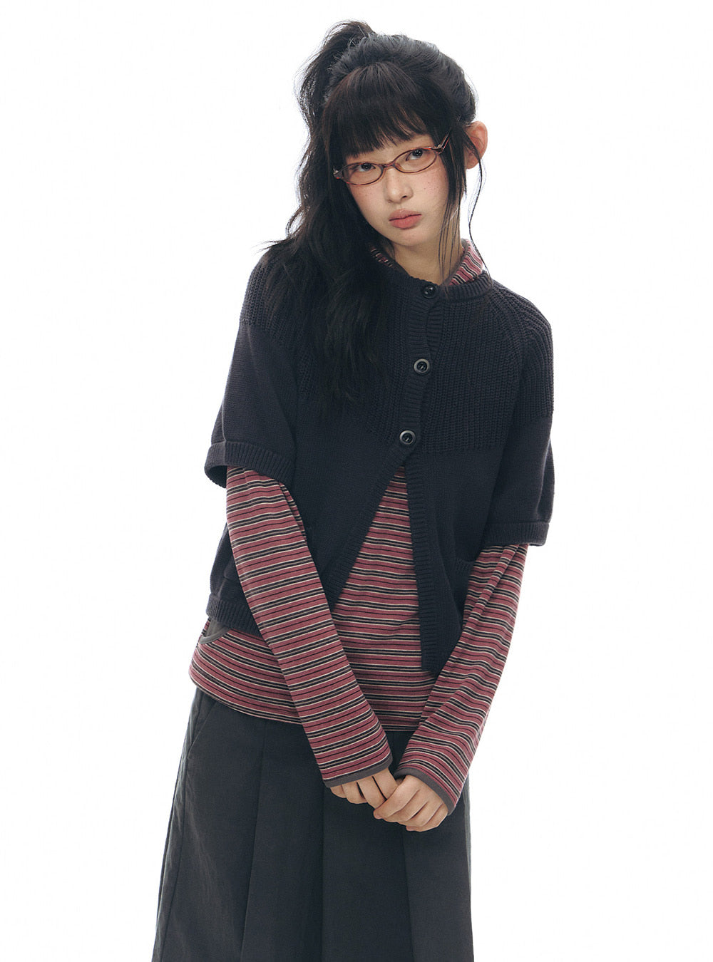 Contrast Stripe Hooded Top (2color)
