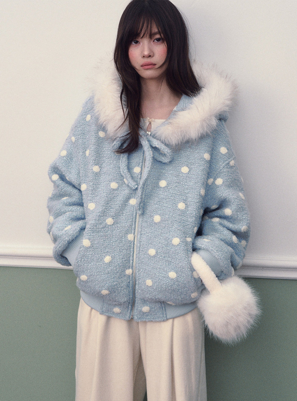 Blue Polka Dot Hooded Jacket