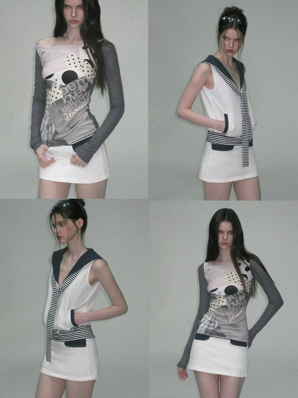 Contrast Printed Cotton Mid Waist Straight Bodycon Women White Mini Skirts