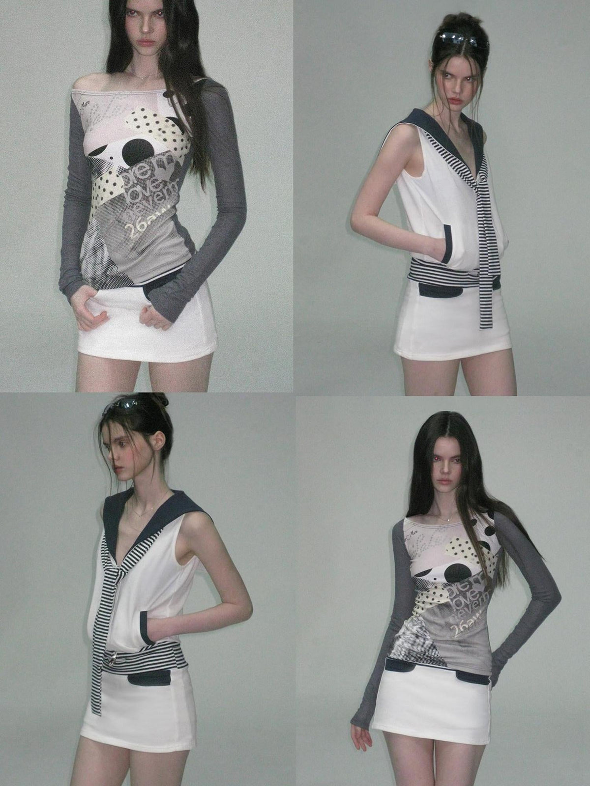 Contrast Printed Cotton Mid Waist Straight Bodycon Women White Mini Skirts