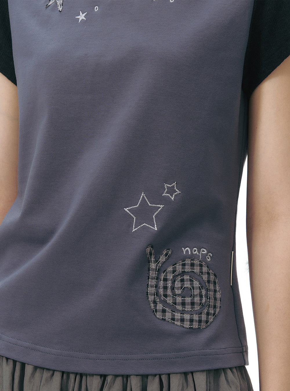 Star Snail Contrast Sleeve Top (2color)