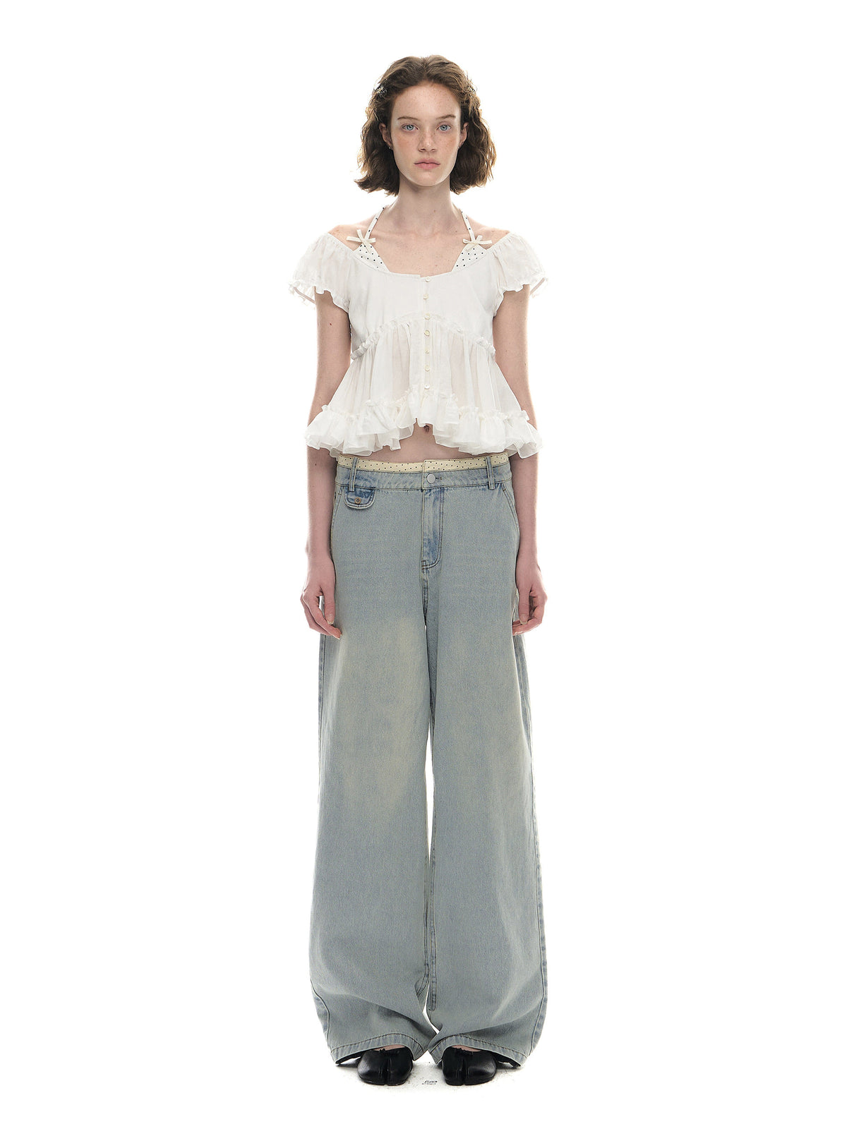 Romance Nanci Contrast Waist Low-Rise Straight Jeans