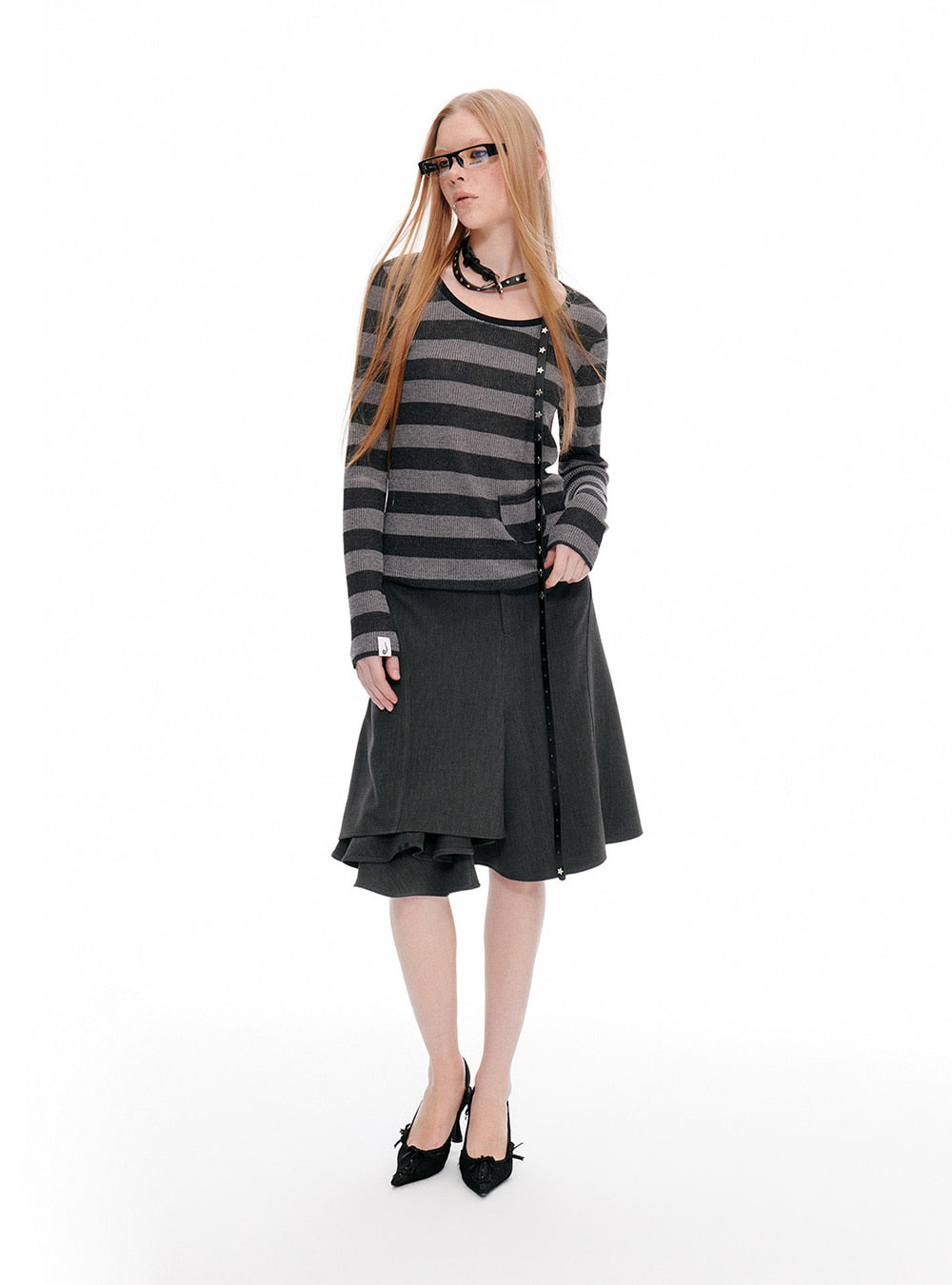Shadow Stripe Scoop Top (2type)