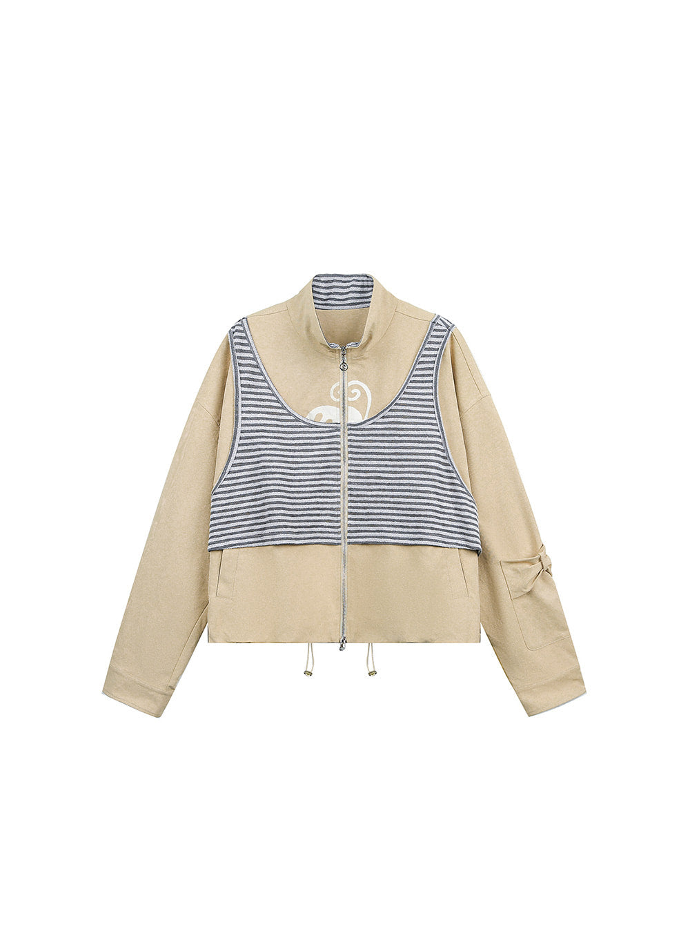 Colorblock Layered Knit Stripe Zip Jacket