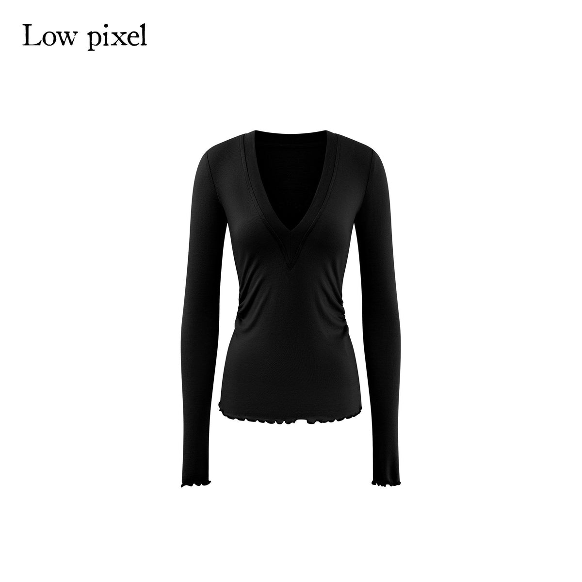 Lyocell Wool Blend Printed Slim V-neck Pullover Women Long Sleeve Crop Tops