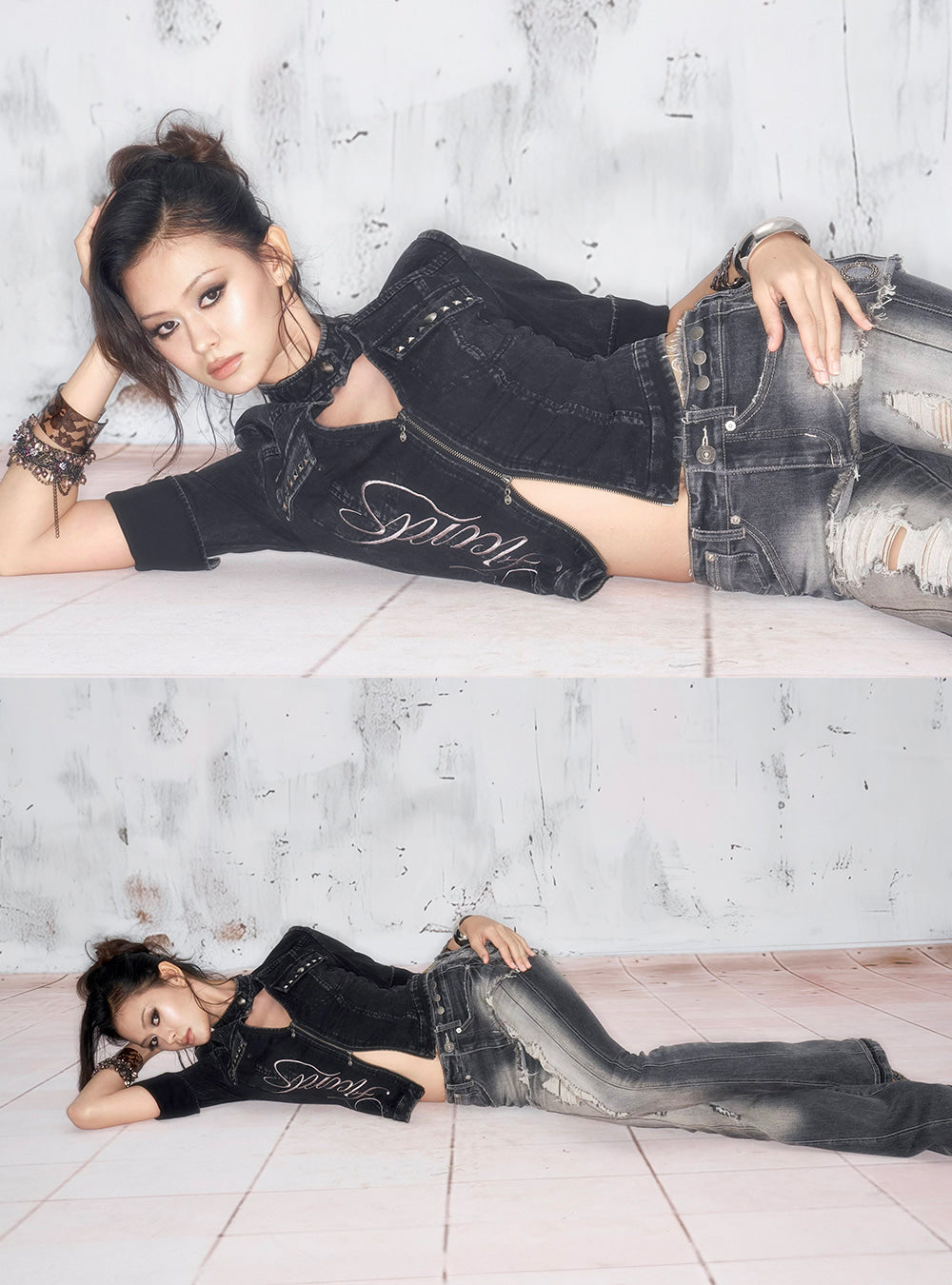 Dark Vintage Cutout Denim Jacket