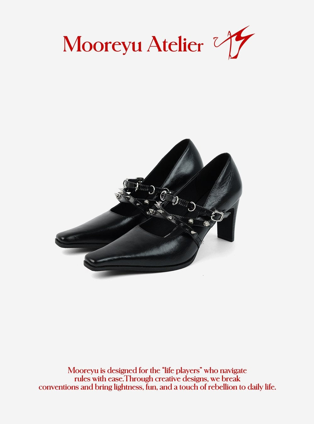 Pyramid Stud Square Heel Pumps