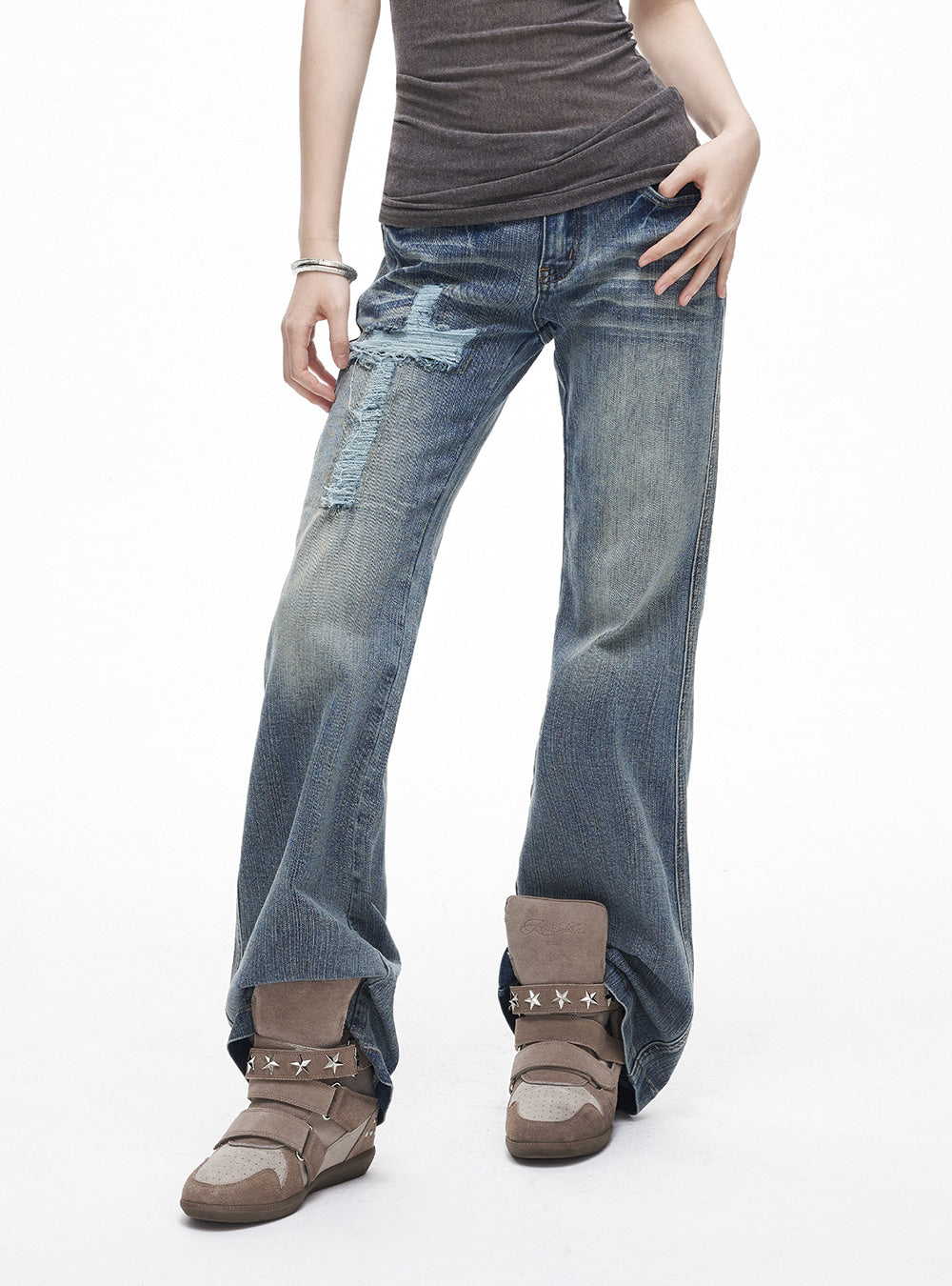 Whisker Slash Bootcut Jeans