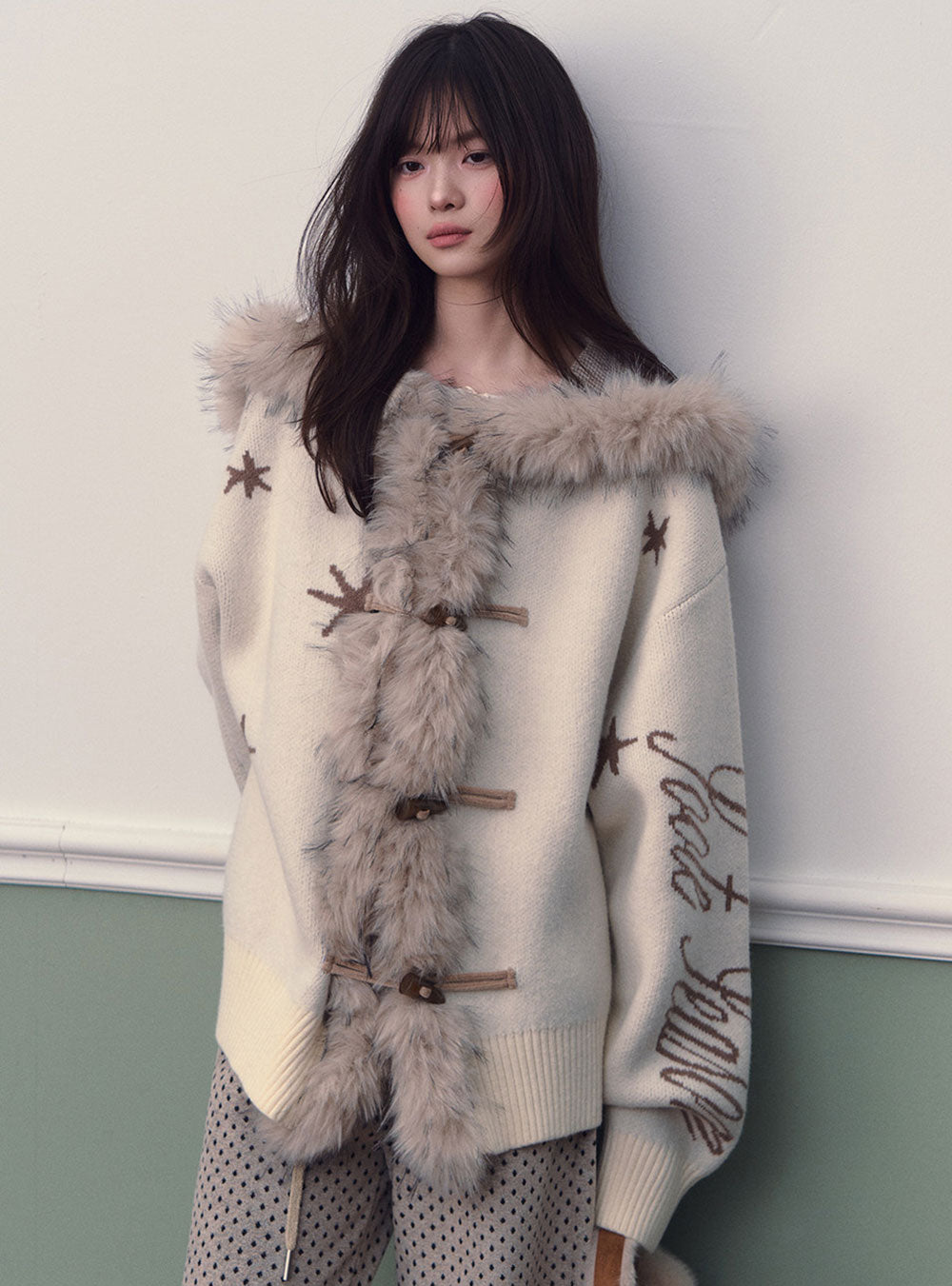 Star Jacquard Hooded Knit Cardigan (2color)
