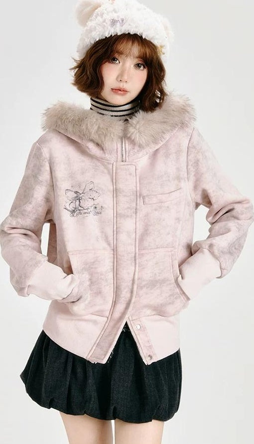 Girlyhalo |  PINK HOODED CARDIGAN SWEATSHIRT【ID:TN00006】