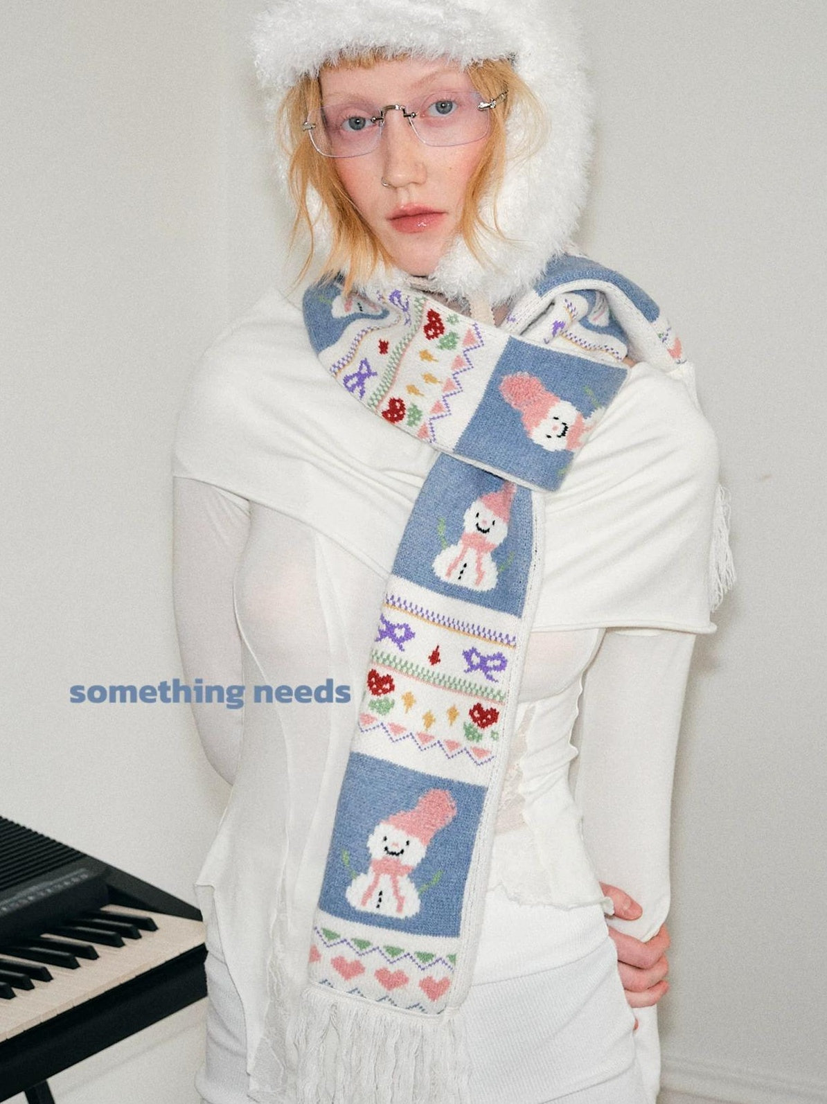 TRIA SELECT | WINTER SNOWMAN EMBROIDERED SCARF【ID:TN00079】