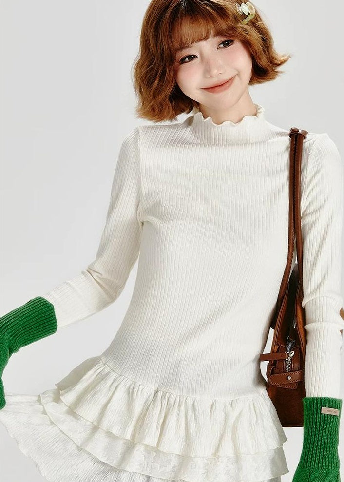 Girlyhalo |  LACE LAYERED HIGH-NECK T-SHIRT【ID:TN00010】