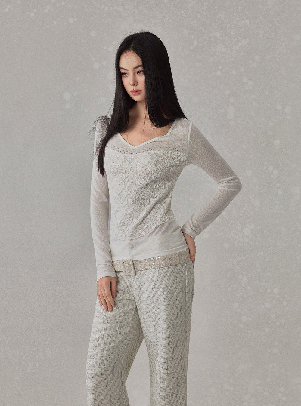 Lace Overlay V-Neck Layer Top