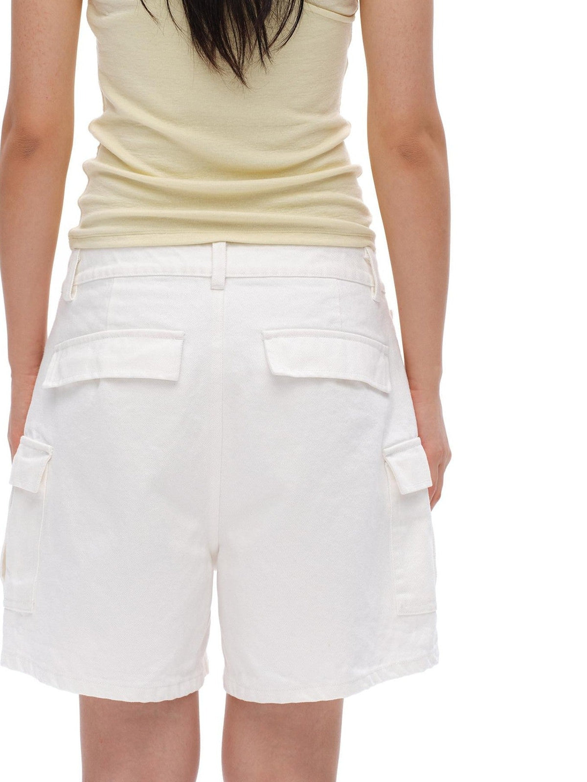 White Vintage Bermuda Cargo Button Fly Pocket Women'S Cotton Denim Shorts