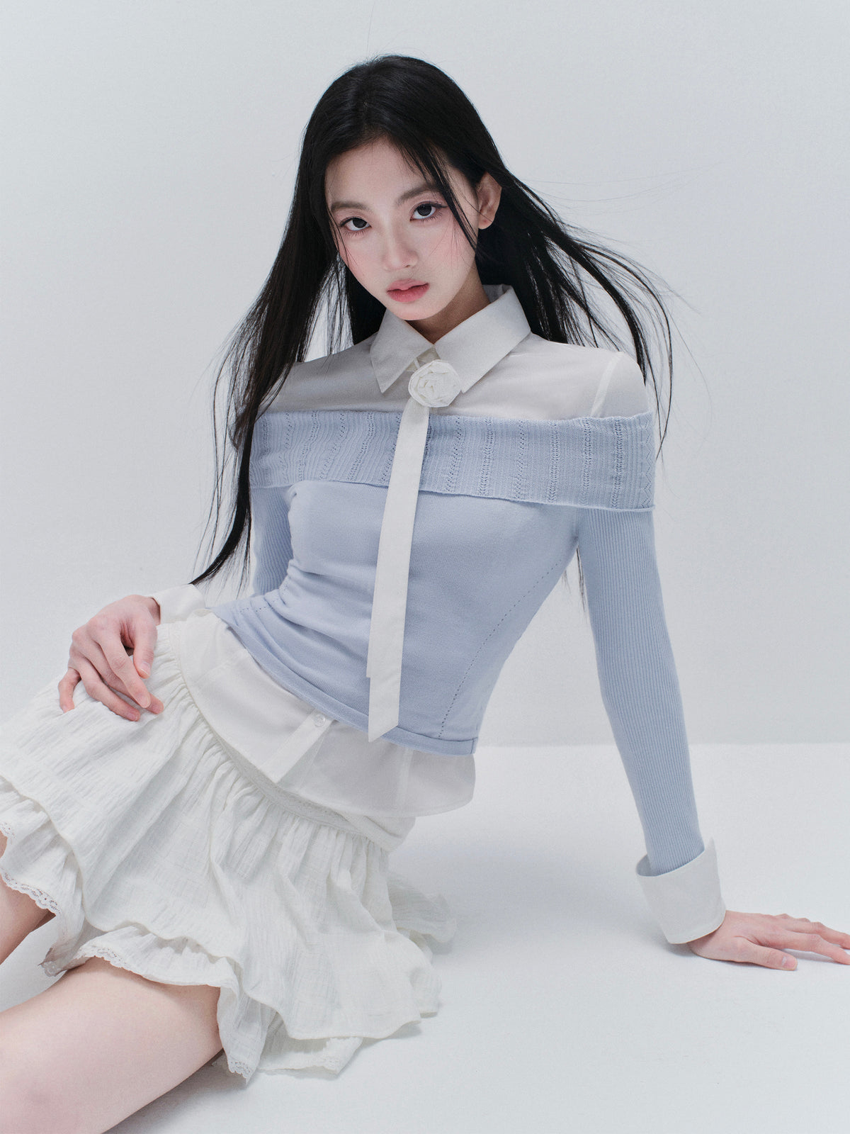 Folded Off-Shoulder Soft Knit Top